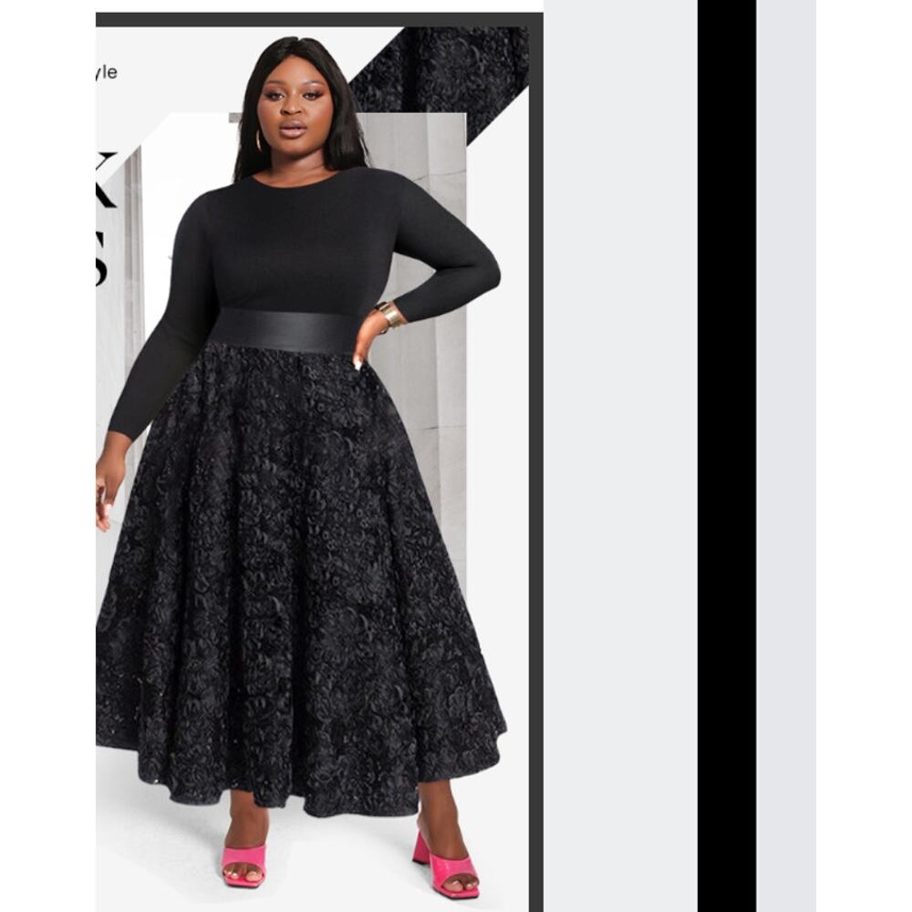 NWT Xpluswear Crewneck Long Sleeve Lace A Line Dress Black Size XXL